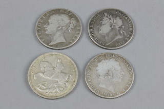 4 silver crowns 1819, 1821, 1844 and 1935