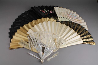 A 19th Century Italian painted fan with cherubs at pursuits, a ditto decorated with floral swags and ribbons and 6 others