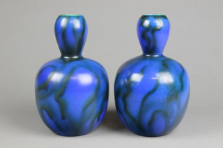 A pair of 1920's Bretby blue glazed gourd vases 1537 9"