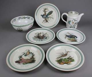 A Portmeirion salad bowl, 5 dinner plates and ditto teapot 