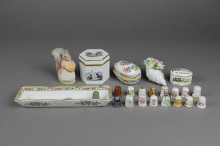 A Royal Worcester hexagonal box and cover, a collection of commemorative thimbles and minor decorative china 