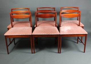 Heals, a set of 6 rosewood bar back dining chairs, raised on turned supports united by stretchers