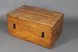 A camphor trunk with hinged lid, metal drop handles 19"h x 38"w x 24"d, split to top