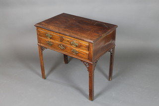 A Georgian mahogany Chippendale style side table fitted 2 short drawers above 1 long drawer, raised on square tapered legs 28"h x 29 1/2w x 20"d