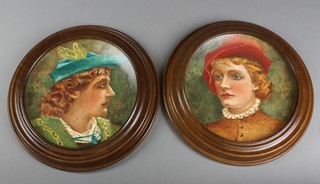 A pair of 19th Century decorative wall plates with portrait studies by Alan Slaughter 1882 7"
