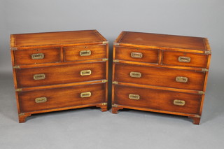 A pair of mahogany military style chests with crossbanded inlaid tops, fitted 2 short and 2 long drawers with brass counter sunk handles, raised on bracket feet 26"h x 30"w x 16"d  