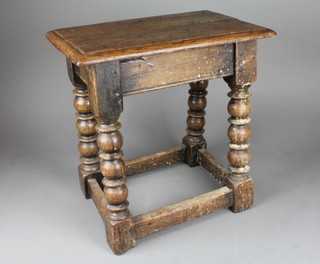 A Victorian carved bleached oak joint stool, raised on turned and block supports 18"h x 17"w x 10"d 