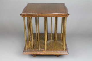 A square Edwardian oak and brass table top revolving bookcase 13"h x 12"w x 12"d 