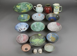 Tessa Fuchs, a Studio Pottery bowl decorated with pears 10", a quantity of Studio Pottery ceramics