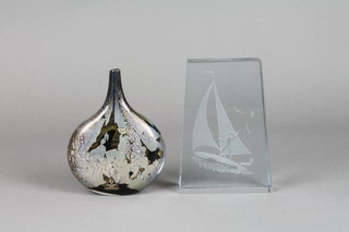 An Isle of Wight flattened bulbous polychrome glass vase 5", a Studio glass paperweight 5"