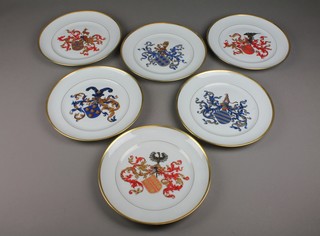 6 modern Portuguese dinner plates with armorial crests 10"
