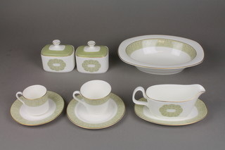 A Royal Doulton Sonnet tea, coffee and dinner service comprising 2 tureens with lids, 8 small saucers, 8 medium saucers, 7 large plates, 1 large dish, 2 deep dishes, 1 jug, 6 coffee cups, 6 tea cups, 16 small plates, 8 medium plates, 8 large plates and dish