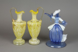 A Murano glass model of dancing lady 8", a pair of Victorian glass ewers 7"