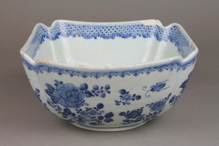 An early 19th Century Chinese squared bowl decorated with insects amongst flowers with peony interior 11" (f)
