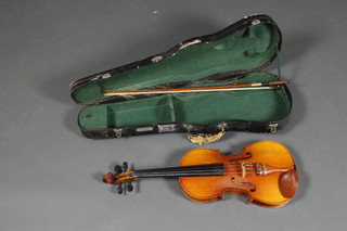 A Chinese viola with 2 piece back 16 1/2" and bow