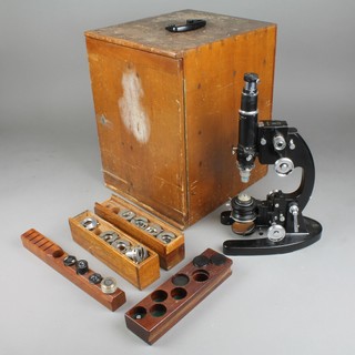 Cooke Troughton & Simms Ltd, a single pillar binocular microscope 1 Div=2 Microns M70858, boxed