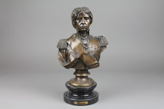 A bronze head and shoulders portrait bust of Nelson wearing an Admirals uniform, raised on a socle base 14" 