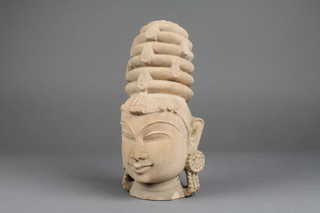 A carved Burmese? portrait bust of a lady 10 1/2", chip to base 