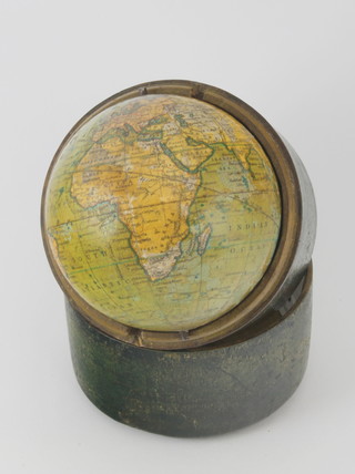 Newton, Son & Berry (fl.1830-1838, London), a Newton`s New and Improved Terrestrial pocket Globe 3 1/2",  contained in a carrying case, labelled Newton's New and Improved Terrestrial Globe, Published by Newton Son & Berry, 56 Chantry Lane, London, (there is one small hole approximately 8mm by 2mm and two small torn patches by the north pin and equator. The case is cracked) 