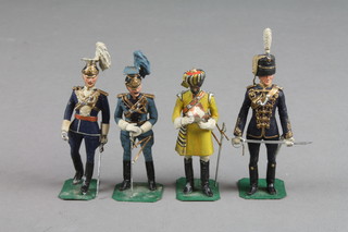 A painted metal figure of a Hussar Officer 3", ditto Skinners Horse 2" and 2 Lancers