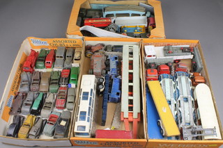 4 shallow trays containing various Dinky and other toy cars, play worn