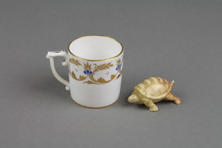 A Royal Worcester blush porcelain figure of a tortoise 2" (f), a Stevenson & Hancock Derby coffee can