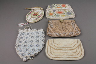 3 ladies bead work evening bags and 2 oval bead work bags
