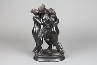 A bronze figure group of The Three Graces, standing on an oval base 11" 