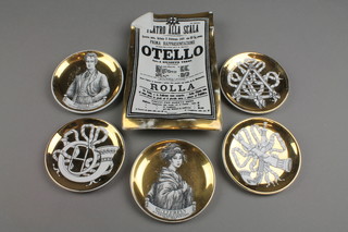 A Fornasetti Othello dish 9", 5 ditto portrait dishes 3 1/2" 