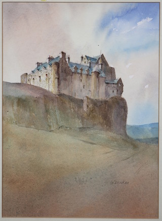 A C Musker, watercolour, a study of a Scottish Castle, signed 13" x 9" 