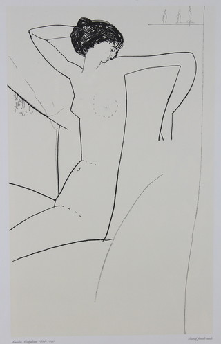 Modigliani, a print, late 20th Century study of a seated female nude, unsigned, 18" x 11"