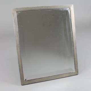 An Edwardian rectangular silver engine turned mirror with bevelled plate 13 1/2" x 11 1/2", Birmingham 1902