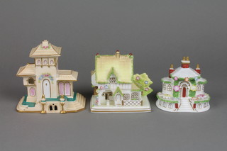 A modern Coalport pastille burner - The Villa 4", a ditto The Master's House 4", another Keeper's Cottage 3"