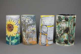 4 Studio Pottery vases decorated in freeform style 10" 