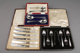 2 silver teaspoons and 3 silver plated cased sets