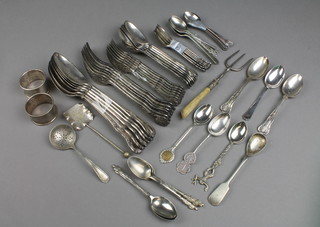 A Chinese silver teaspoon and minor silver plated cutlery 