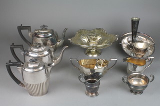 A 3 piece silver plated demi-fluted tea set and minor plated items