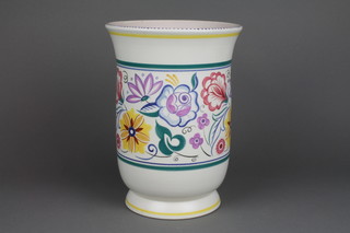 A late 20th Century Poole baluster vase on waisted foot with a wide band of stylised flowers 12" 