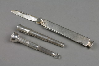 A silver smokers pen knife and 2 cigar piercers