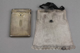A 1930's Continental silver card case with cabuchon set clasp, a Continental silver mesh evening purse
