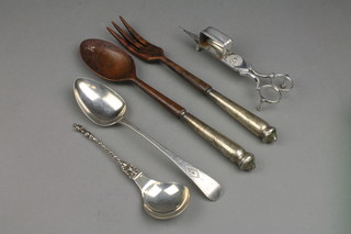 A Georgian bright cut silver table spoon and 4 other items