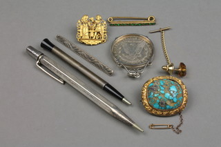 A 19th Century gilt and matrix turquoise brooch and minor items
