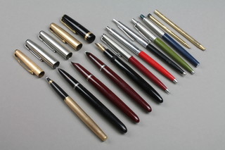 A black Parker Maxima fountain pen with 14ct nib, 3 others, 7 propelling pens and pencils