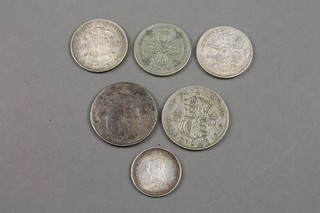A Victorian florin and 5 other coins