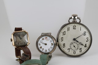 A lady's 9ct gold wristwatch, a Continental silver dress pocket watch and a ditto wristwatch 
