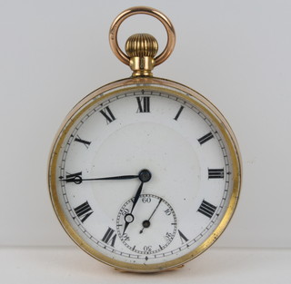 A 9ct gold gentleman's half hunter pocket watch with seconds at 6 o'clock 