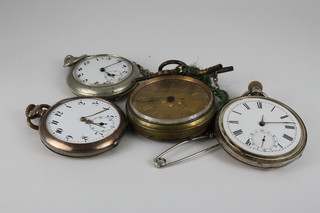 A silver cased pocket watch and 3 others