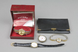 A lady's Raymond Weil gilt cased wristwatch, 1 other and a fob watch