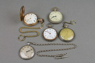 A 1930's silver dress fob watch with seconds at 6 o'clock on a silver Albert, minor pocket watches
