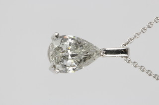 An 18ct white gold pear shaped diamond pendant, approx. 1.78ct 